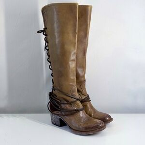 Freebird Coal Brown Leather Lace Up Tall Riding Boots Size 7